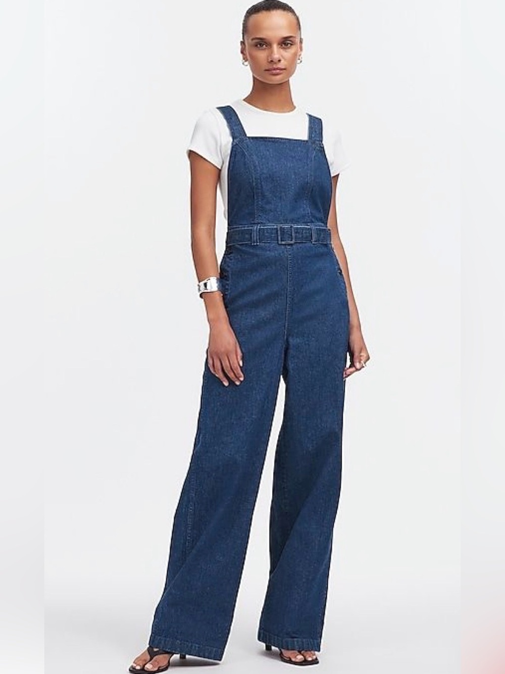 Madewell Dark Blue Denim Square-Neck Jumpsuit with Belt